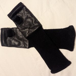 Black Leather & Cashmere Fingerless Gloves